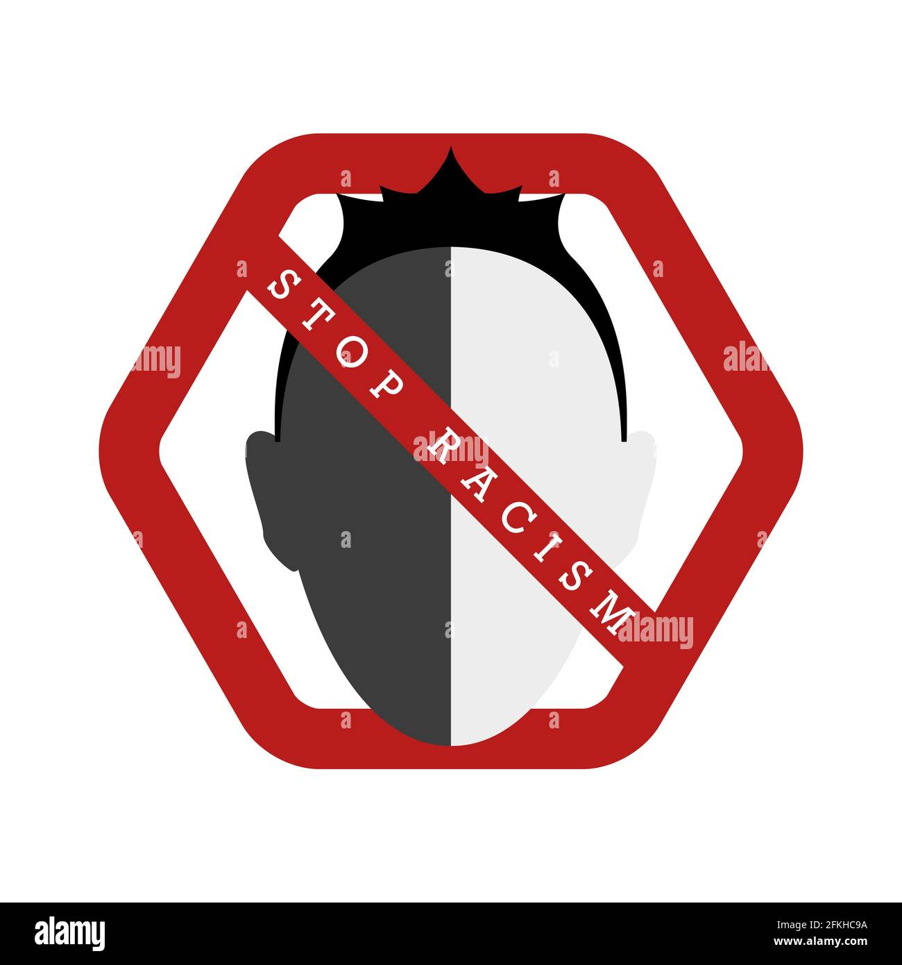 Stop Sign Rassismus Stop Rassismus Verbot Zeichen. Schwarz-weißes Männergesicht. Verbotene ...