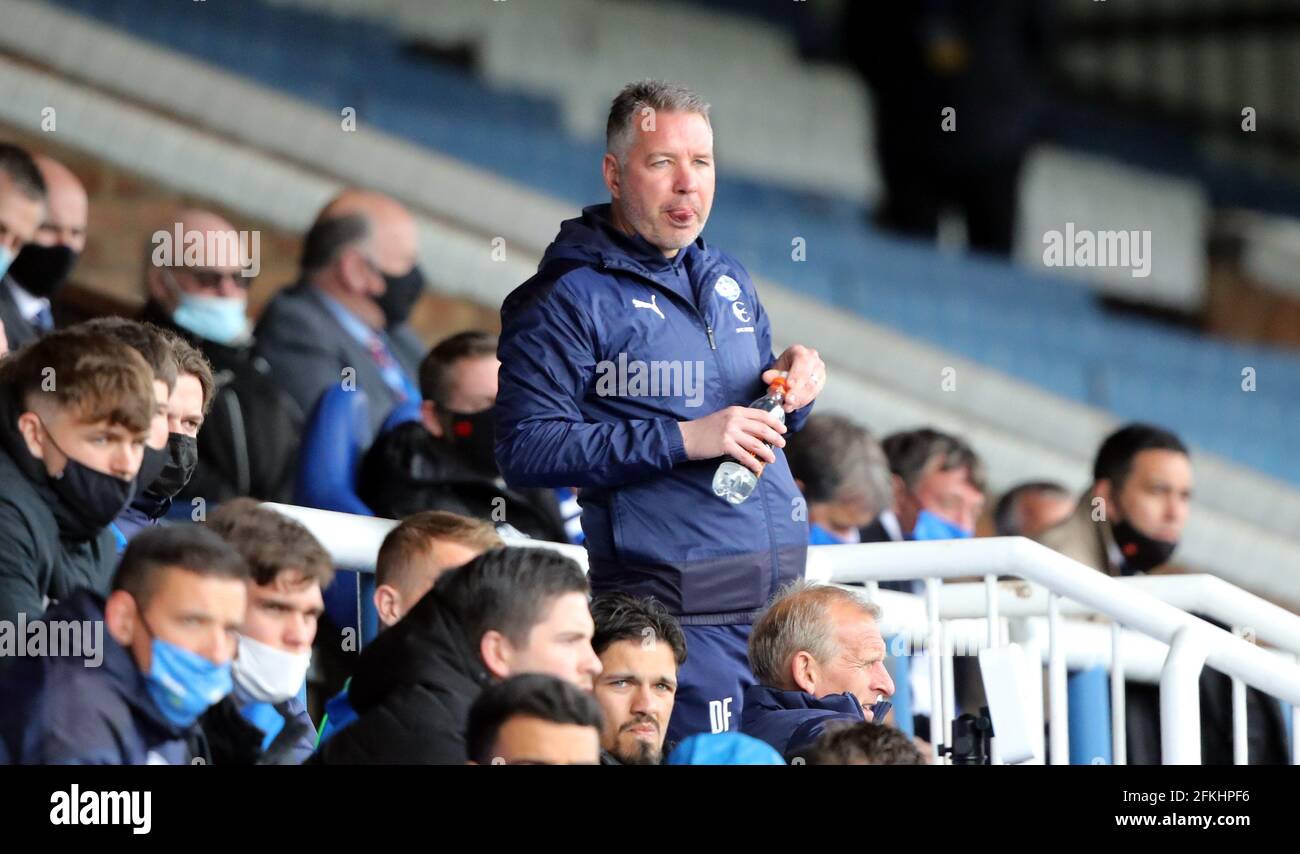 Peterborough, Großbritannien. Mai 2021. Darren Ferguson (Peterborough Utd Manager) bei der Peterborough United gegen Lincoln City EFL League ein Spiel im Weston Homes Stadium, Peterborough, Cambridgeshire. Kredit: Paul Marriott/Alamy Live Nachrichten Stockfoto