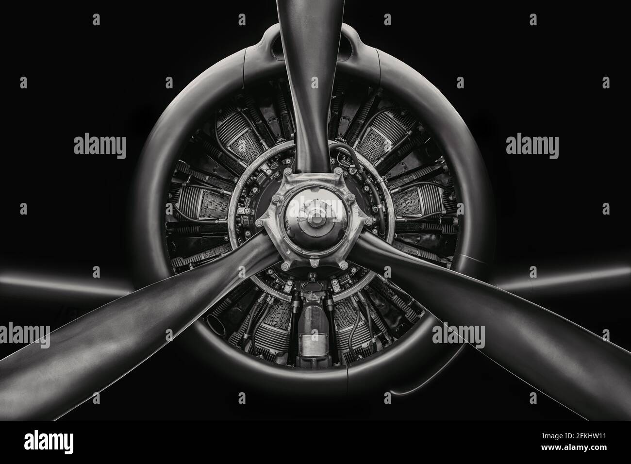 Low-Key-Bild eines Flugzeugs Radialmotor Stockfoto