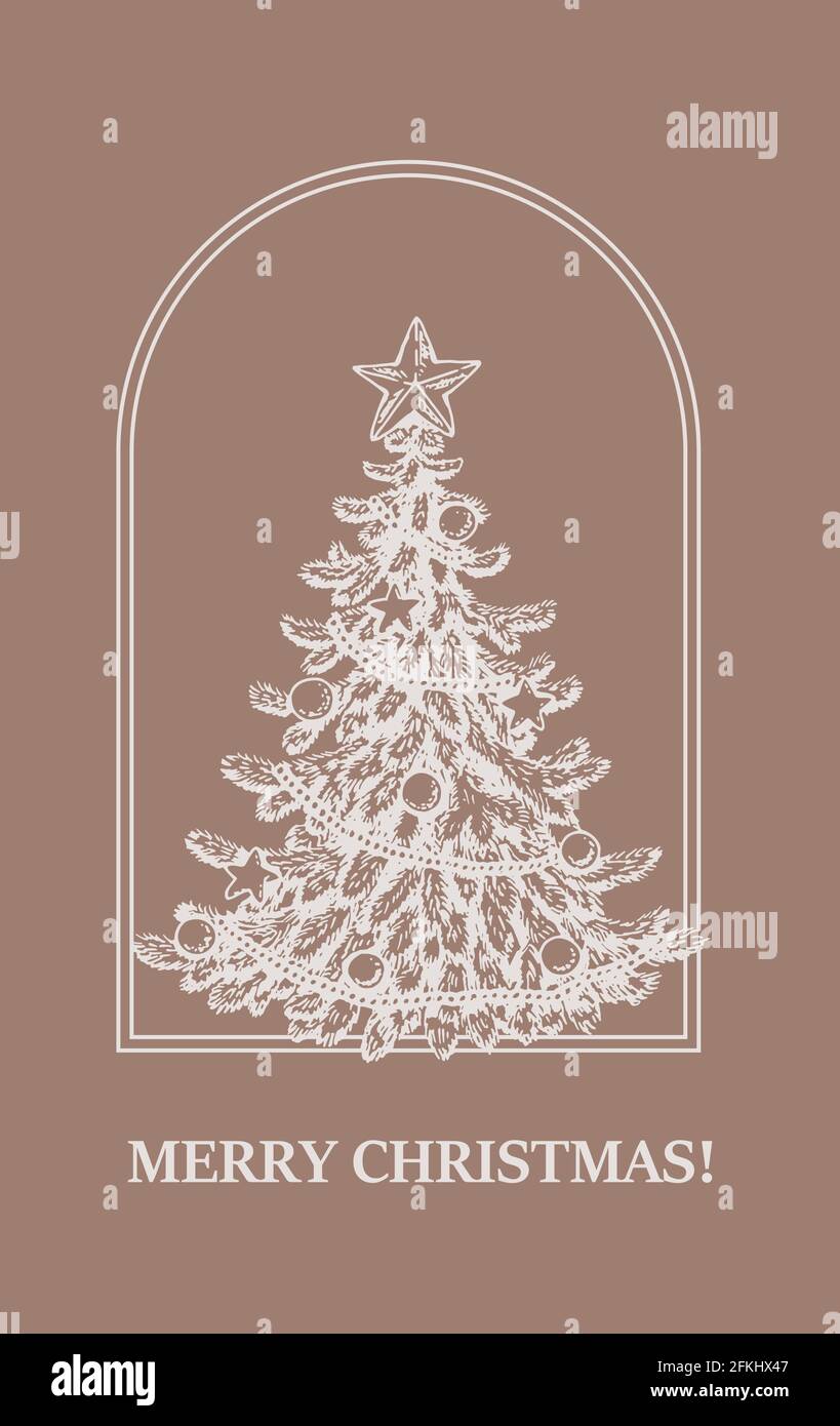 Modernes Weihnachts- und Neujahrsdesign mit handgezeichneter Weihnachtsbaum. Vektorgrafik Stock Vektor