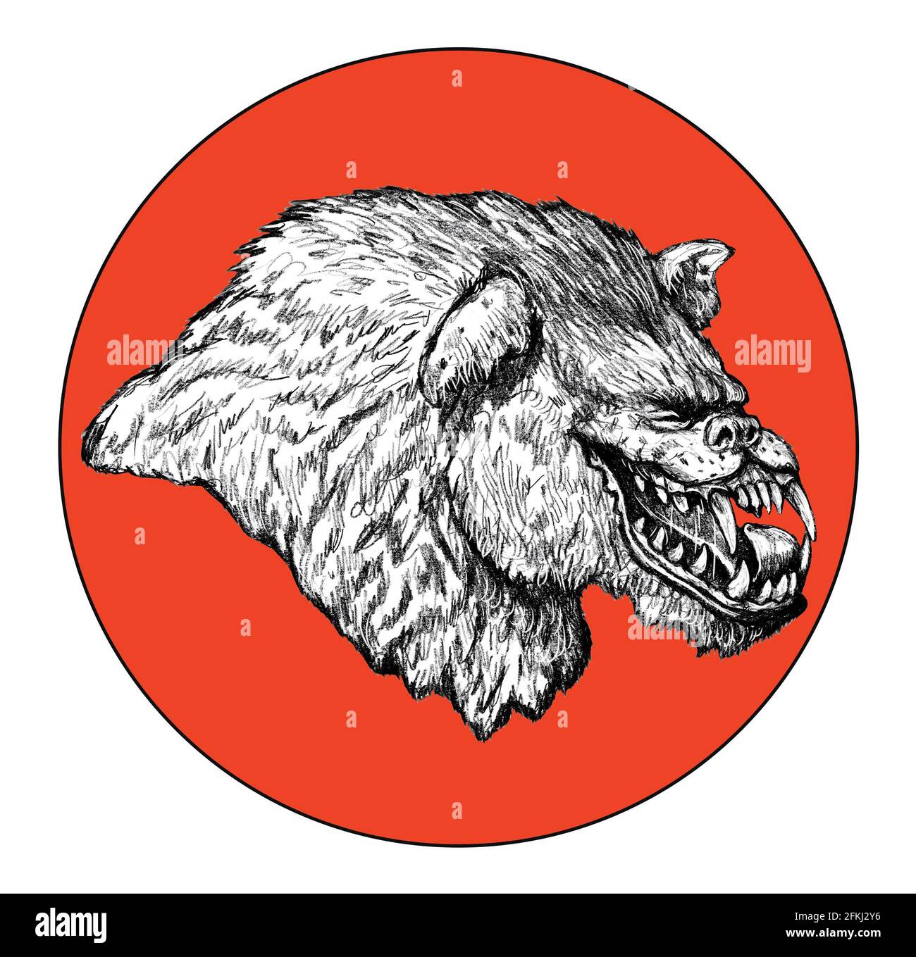 Werwolf heult auf der Mondzeichnung. Fantasy Monster Illustration. Halloween-Vorlage. Stockfoto