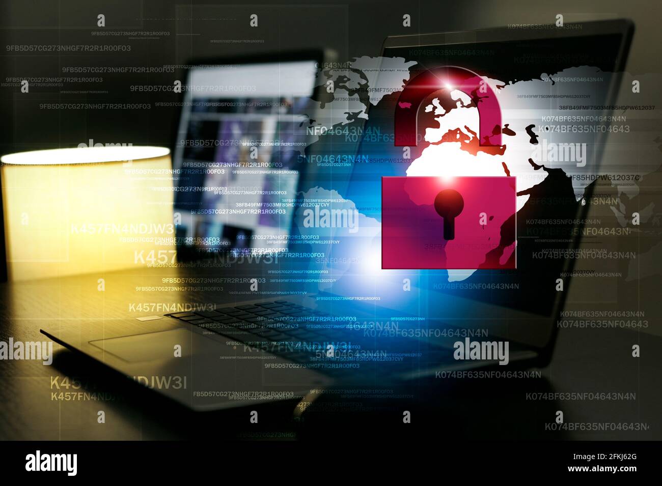 Computer-Sicherheit digitale Codierung. Red Lock Passwort Konzept mischen Medien Hintergrund Stockfoto