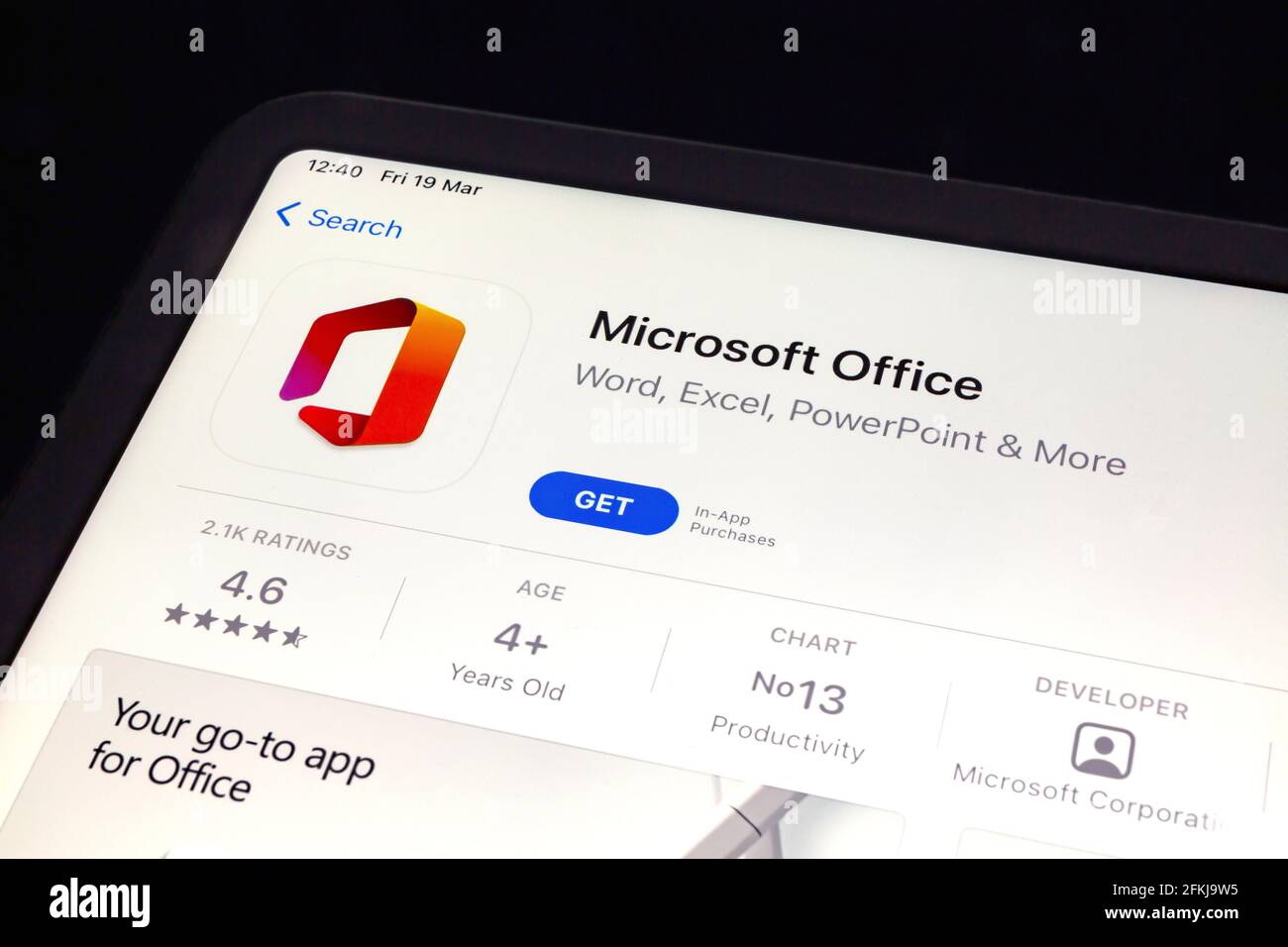 Ostersund, Schweden - 19. März 2021: Microsoft Office App. Microsoft Office ist eine Office-Suite, die von Microsoft erstellt wurde. Stockfoto