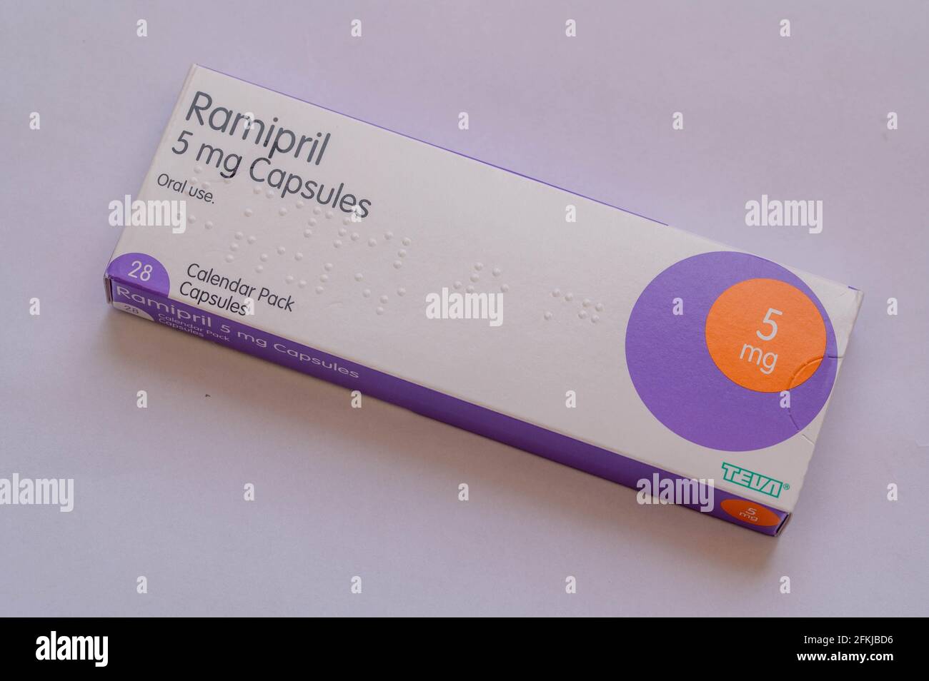 Abbildung einer Schachtel Ramipril 5 Mikro Gramm Tabletten zur Behandlung von Bluthochdruck (Hypertension) Stockfoto