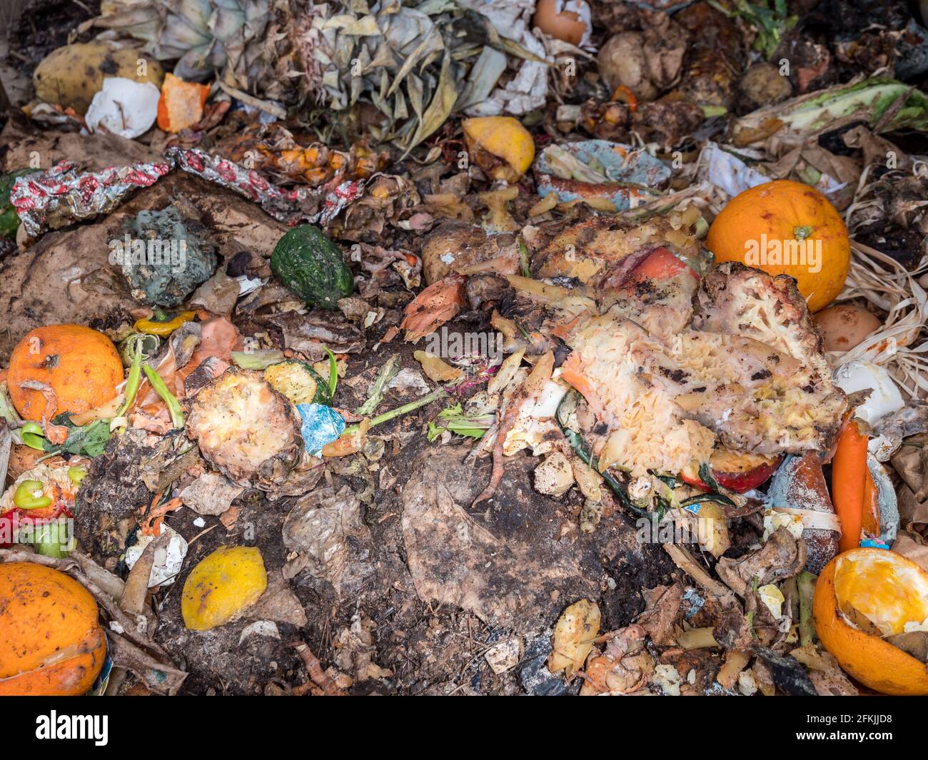 Organische Abfälle im Garten auf dem Kompost Stockfoto