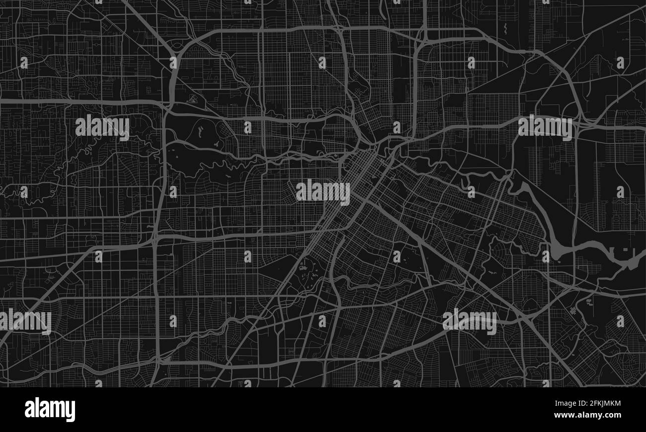 Dunkelgrau und schwarz Houston Stadtgebiet Vektor Hintergrundkarte, Straßen und Wasser Kartographie Illustration. Breitbild-Anteil, digitales flaches Design st Stock Vektor