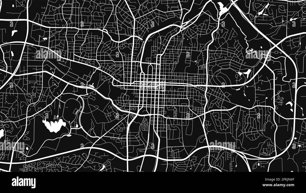 Schwarz-Weiß Raleigh Stadtgebiet Vektor Hintergrundkarte, Straßen und Wasser Kartographie Illustration. Breitbild-Anteil, digitales flaches Design Straße Stock Vektor