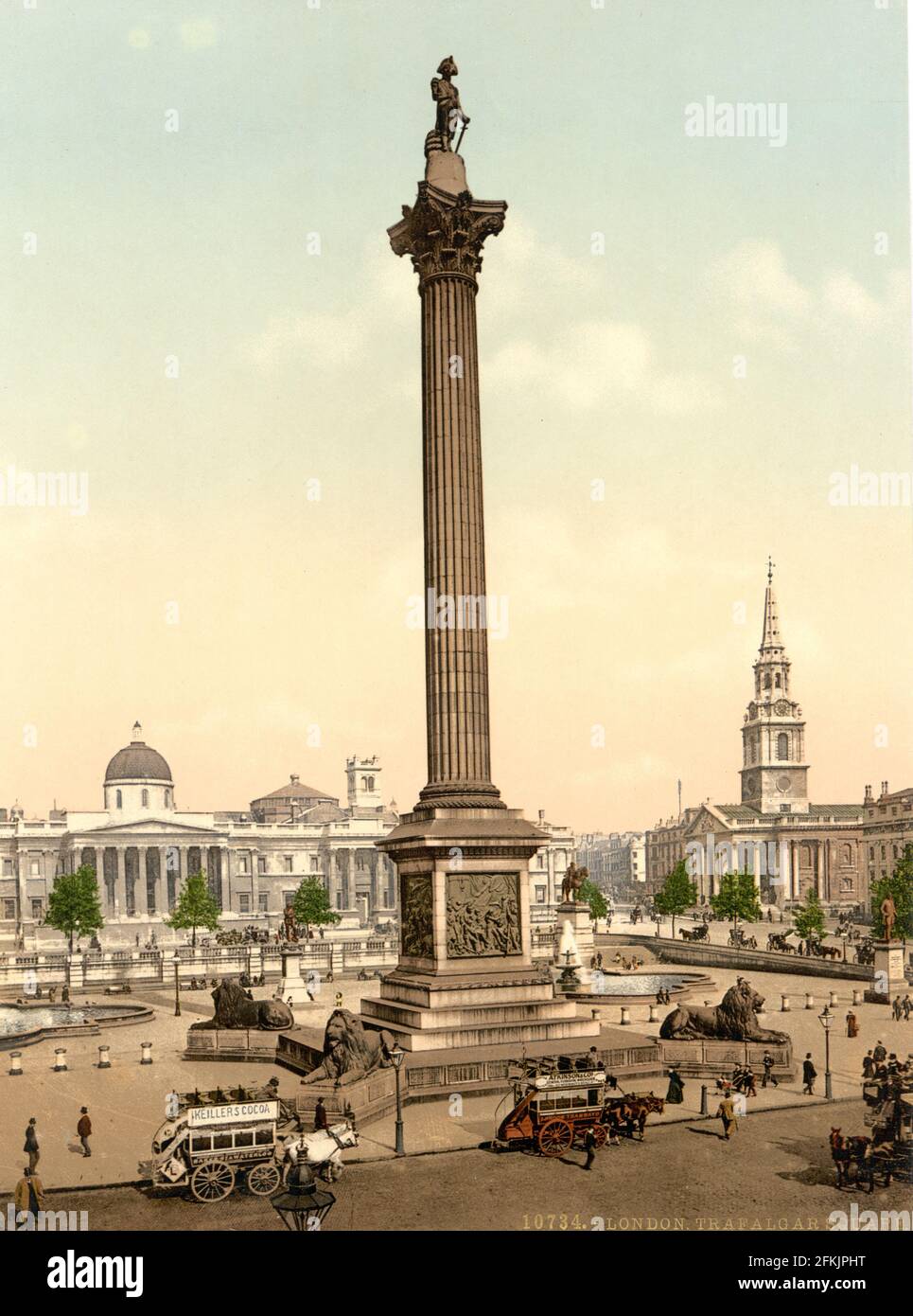 Nelson's Column und Trafalgar Square, London um 1890-1900 Stockfoto