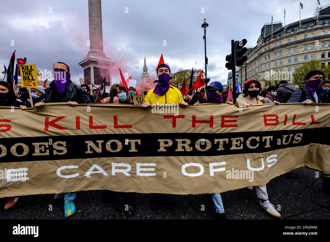 Kill the Bill May Day Protest and Demonstration London, 1. Mai 2021. Tausende marschierten vom Trafalgar Square aus durch und protestierten gegen neu vorgeschlagene Polizei-, Verbrechen-, Verurteilungs- und Gerichtsrechnungen, die die Meinungs- und Versammlungsfreiheit nahmen. Stockfoto