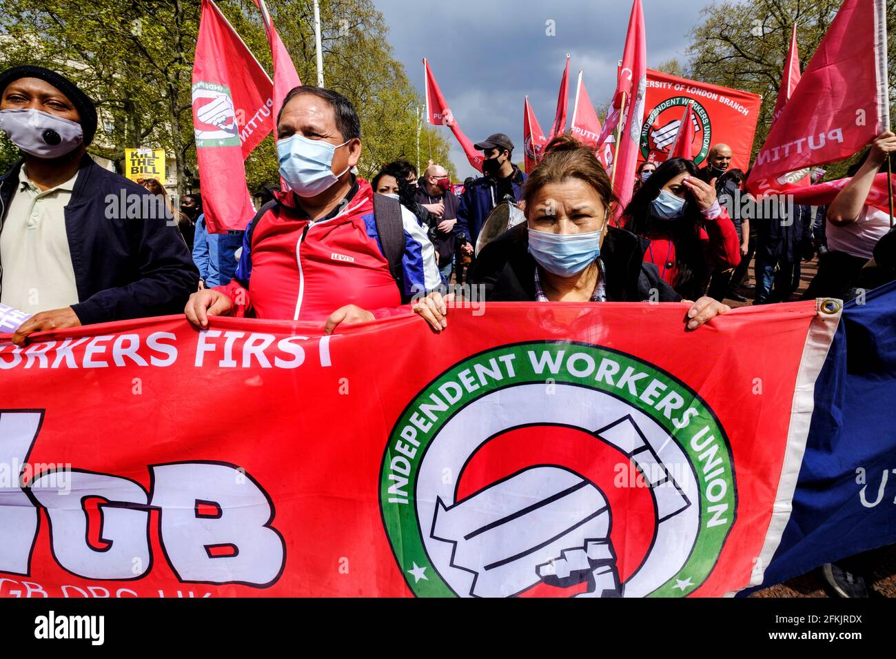 Kill the Bill May Day Protest and Demonstration London, 1. Mai 2021. Tausende marschierten vom Trafalgar Square aus durch und protestierten gegen neu vorgeschlagene Polizei-, Verbrechen-, Verurteilungs- und Gerichtsrechnungen, die die Meinungs- und Versammlungsfreiheit nahmen. Stockfoto