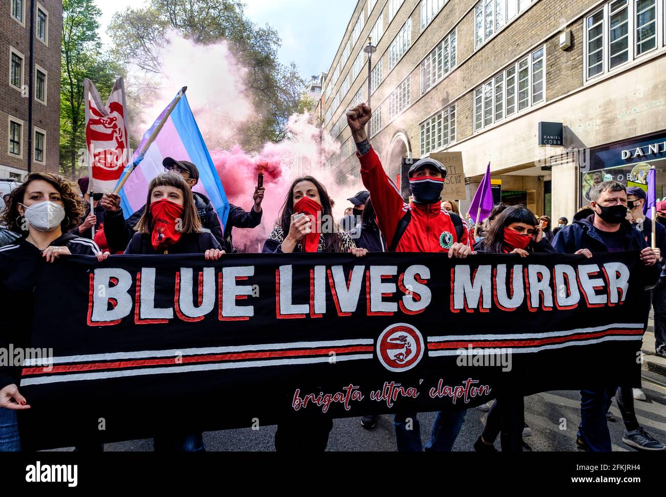 Kill the Bill May Day Protest and Demonstration London, 1. Mai 2021. Tausende marschierten vom Trafalgar Square aus durch und protestierten gegen neu vorgeschlagene Polizei-, Verbrechen-, Verurteilungs- und Gerichtsrechnungen, die die Meinungs- und Versammlungsfreiheit nahmen. Stockfoto
