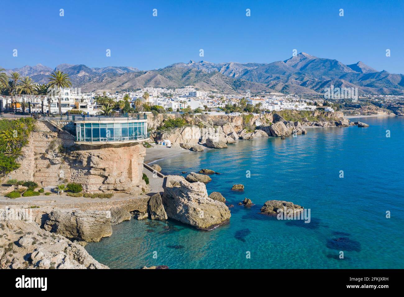 Balcon de Europa, Balkon Europas, Aussichtsplattform und Wahrzeichen der Küstenstadt Nerja, Andalusien, Costa del Sol, Spanien Stockfoto