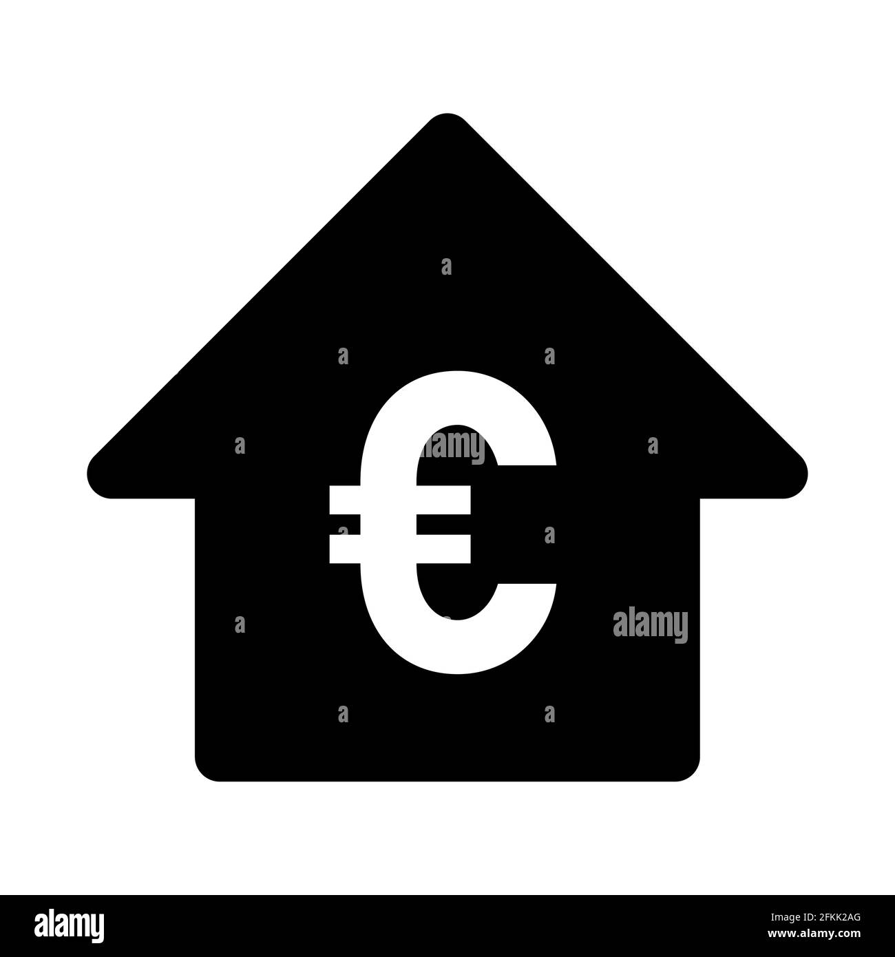 Haus-Symbol mit einem Euro-Währungszeichen Flach-Symbol. Vektorbild. Stock Vektor