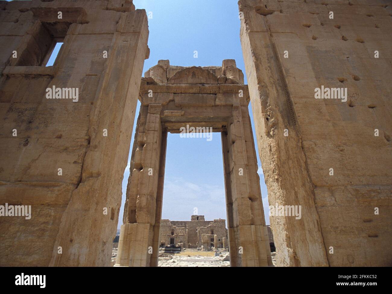 Cella des Tempels von Bel, bereits durch ISIL am 2015. August zerstört, Tempel des Baal, war eine alte Steinruine in Palmyra, Syrien Stockfoto