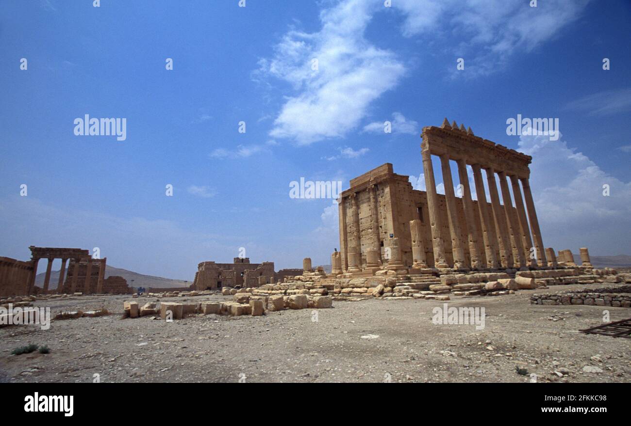 Cella des Tempels von Bel, bereits durch ISIL am 2015. August zerstört, Tempel des Baal, war eine alte Steinruine in Palmyra, Syrien Stockfoto