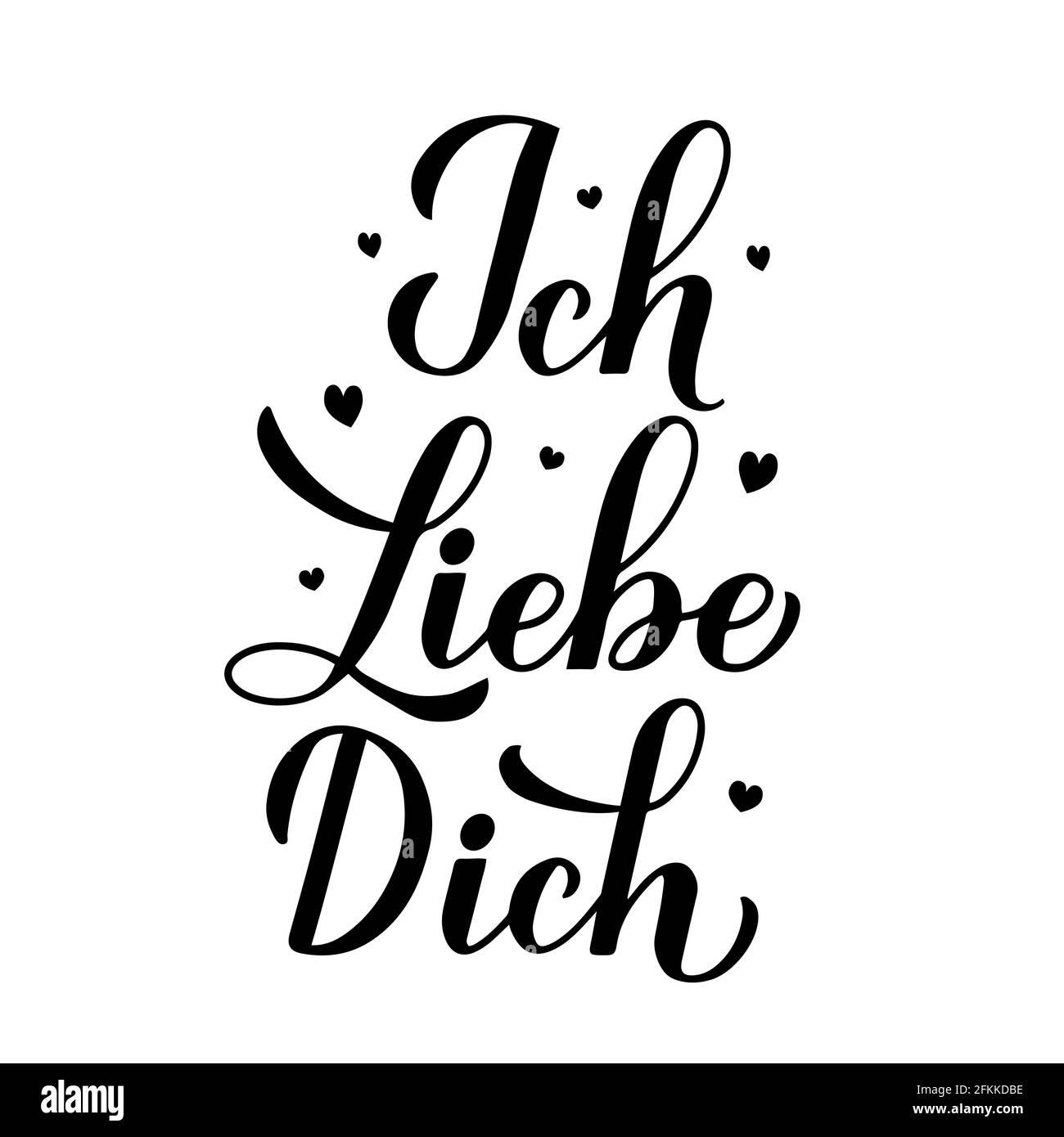 Ich liebe Dich Kalligraphie Handschriftzug. I Love You Inschrift auf Deutsch. TypografiePoster
