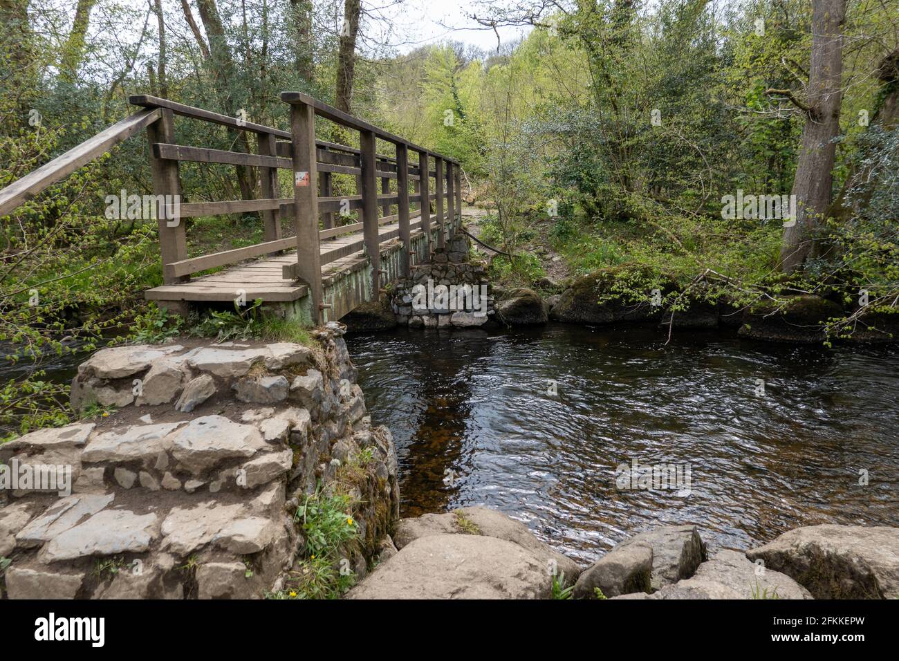 Fußgängerbrücke über den Fluss Bovey, Parke, Bovey Tracey, Dartmoor Stockfoto