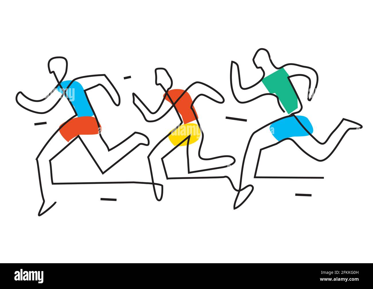 Joggen, Rennen Rennen Karikatur. Illustration von drei lustigen Läufern mit durchgehender Linienzeichnung. Vektor verfügbar. Stock Vektor