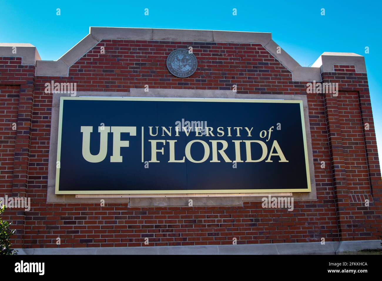 University of Florida, Gainesville, Eingangsschild des Campus. Stockfoto