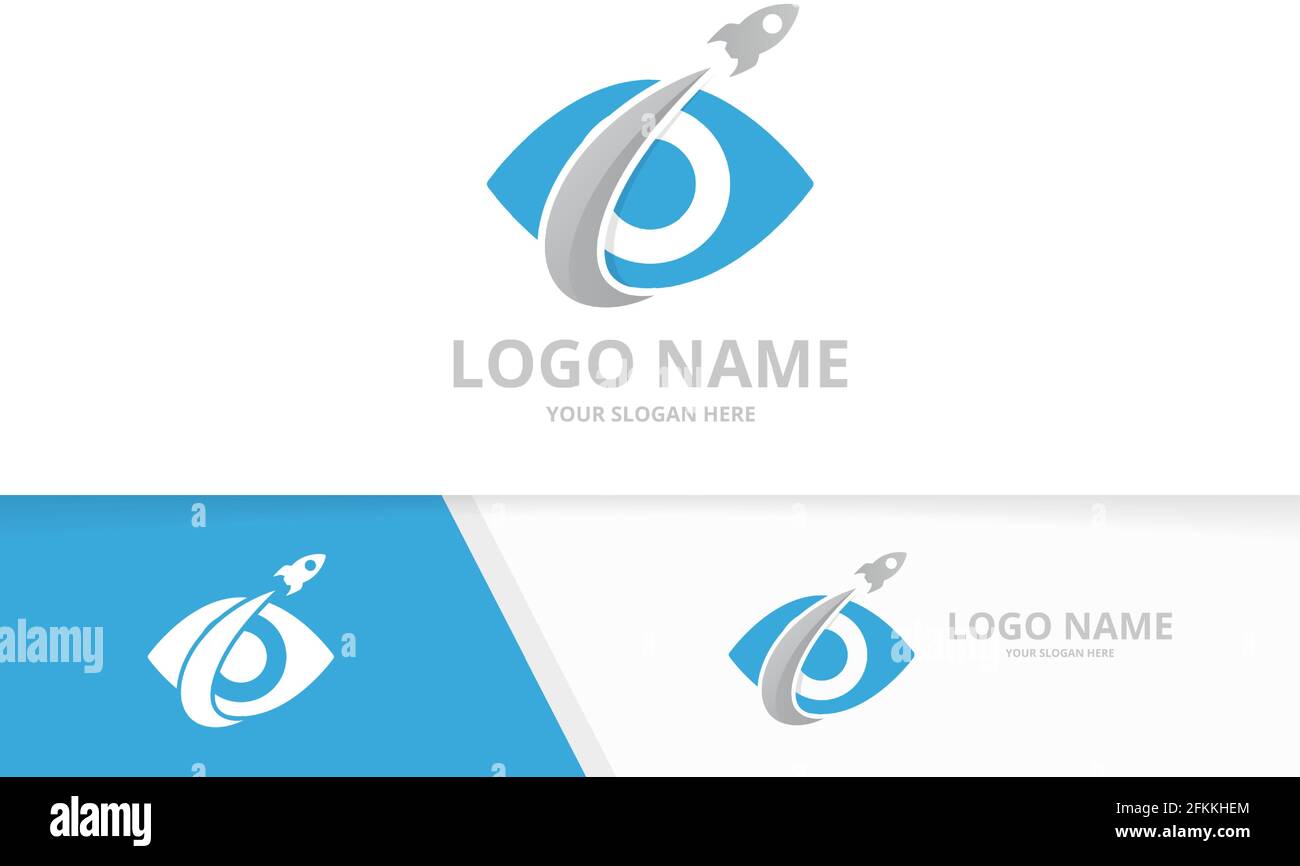 Kombination aus Vector Eye und Rocket Logo. Einzigartige Design-Vorlage für das Logo von Flight Vision. Stock Vektor