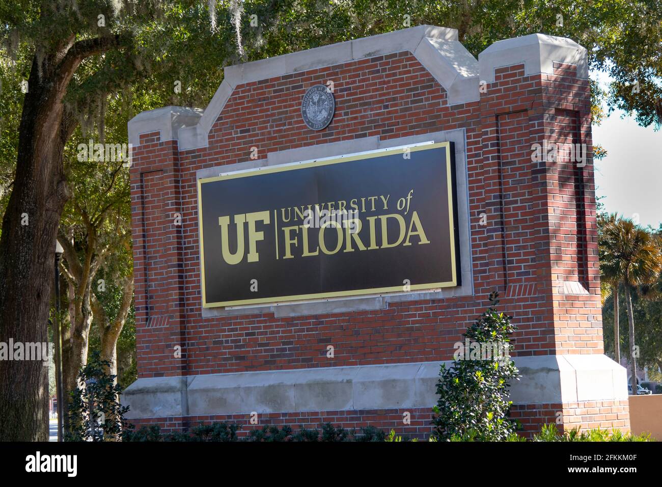 University of Florida, Gainesville, Eingangsschild des Campus. Stockfoto