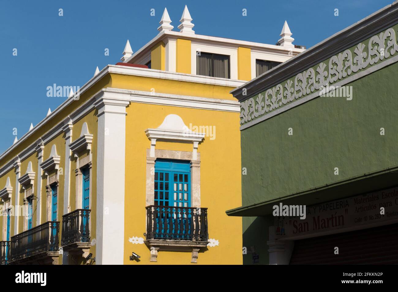Farbenfrohe Häuser im historischen Zentrum von Campeche Stockfoto