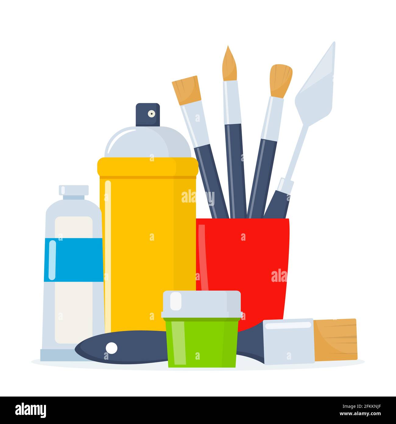 Komposition von Malwerkzeugen. Verschiedene Kunstprodukte. Zeichnen von kreativen Materialien Illustration für Workshops Designs Stock Vektor