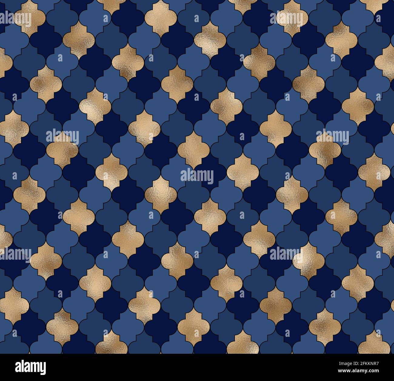 Abstrakter Hintergrund. Blaugoldenes Muster. Marokkanische arabische Design geometrische Textur . Moderne, moderne Linien mit marokkanischem Muster in Gold und Blau. Stockfoto
