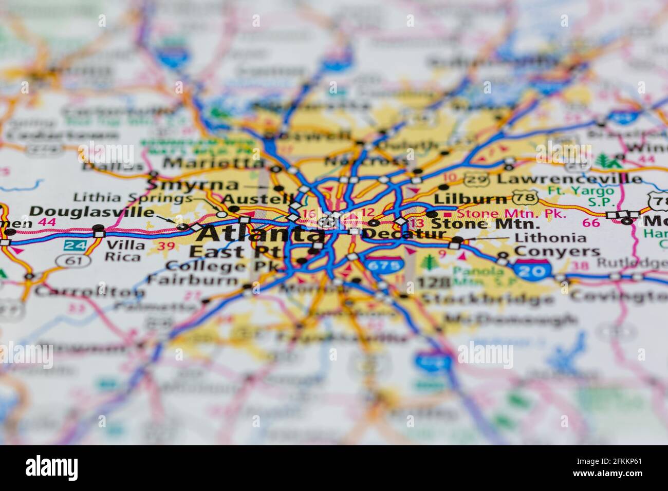Atlanta Georgia USA wird auf einer geografischen Karte oder Straße angezeigt Karte Stockfoto
