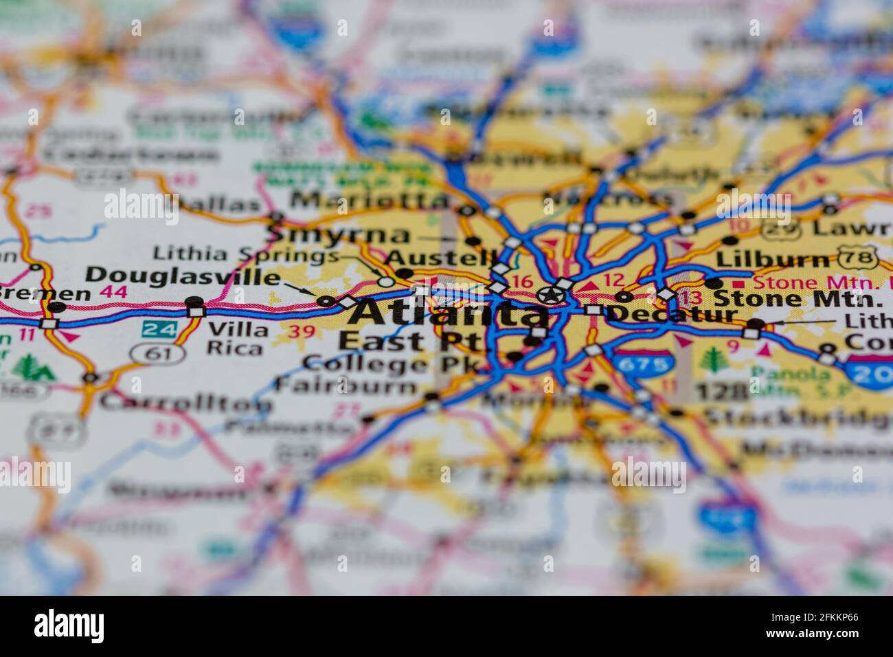 Atlanta Georgia USA wird auf einer geografischen Karte oder Straße angezeigt Karte Stockfoto