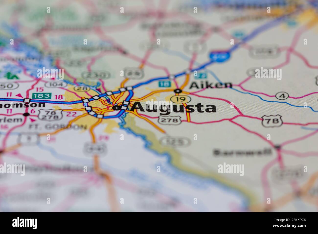 Augusta Georgia USA wird auf einer geografischen Karte oder Straße angezeigt Karte Stockfoto Augusta Georgia USA wird auf einer geografischen Karte oder Straße angezeigt Karte Stockfoto