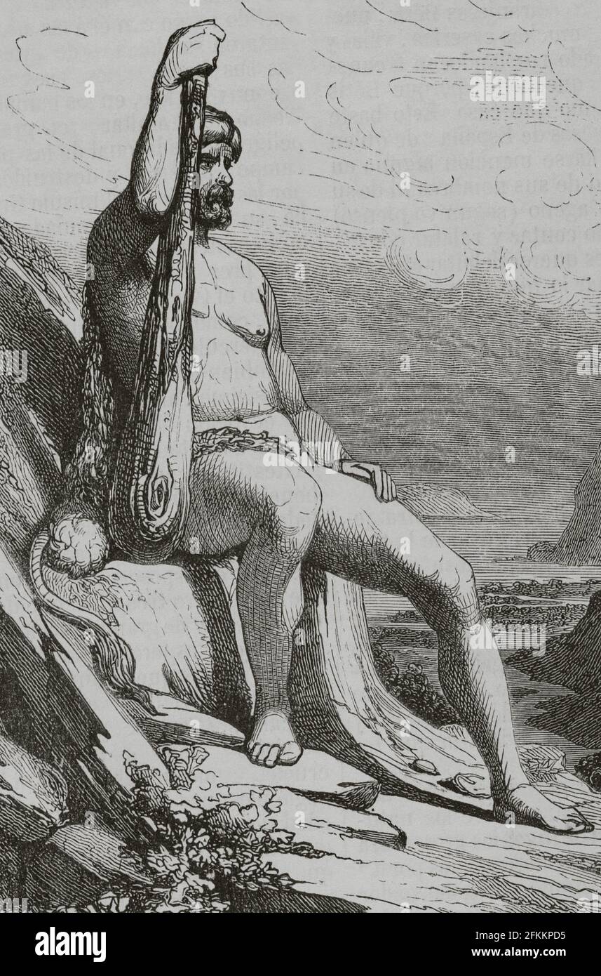 Herkules (römische Mythologie) oder Herakles (griechische Mythologie). Held der klassischen Mythologie. Gravur. Historia General de España von Pater Mariana. Madrid, 1852. Stockfoto