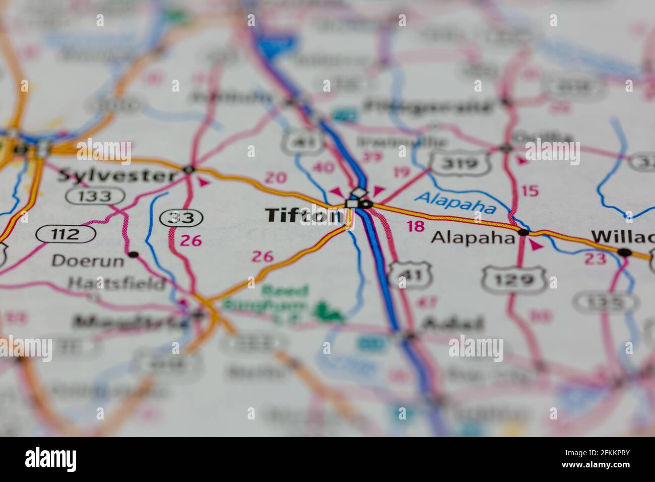 Tifton Georgia USA wird auf einer Geografie-Karte oder Straße angezeigt Karte Stockfoto