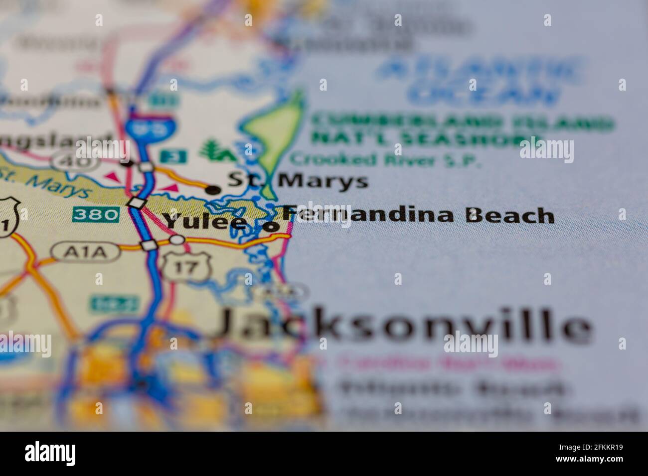 Fernandina Beach Georgia USA auf einer Geographie-Karte oder angezeigt Straßenkarte Stockfoto