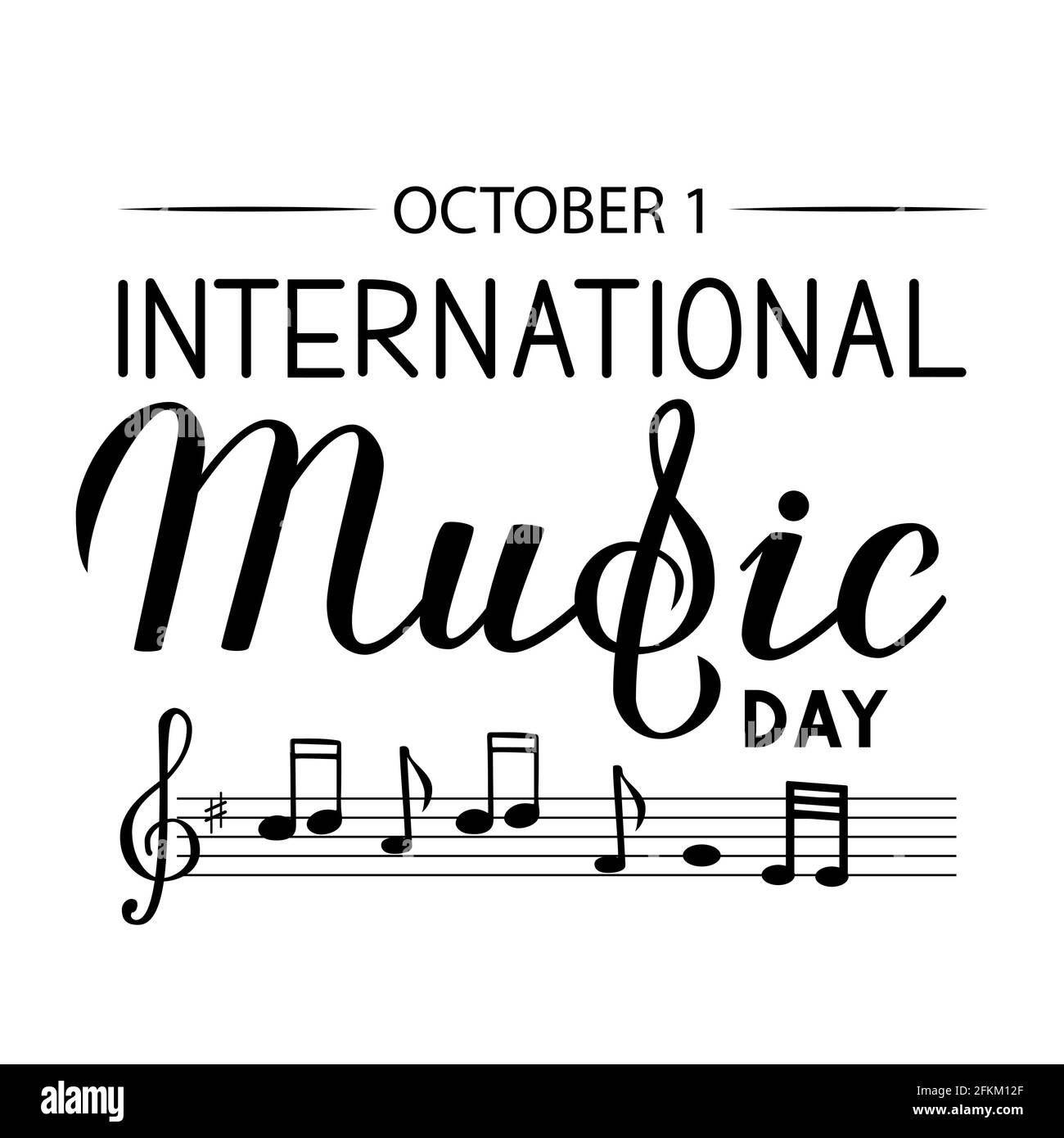 Internationaler Musiktag Schriftzug isoliert auf Weiß. Einfach zu bearbeiten Vektor-Vorlage für Typografie Poster, Flyer, Banner, etc. Stock Vektor