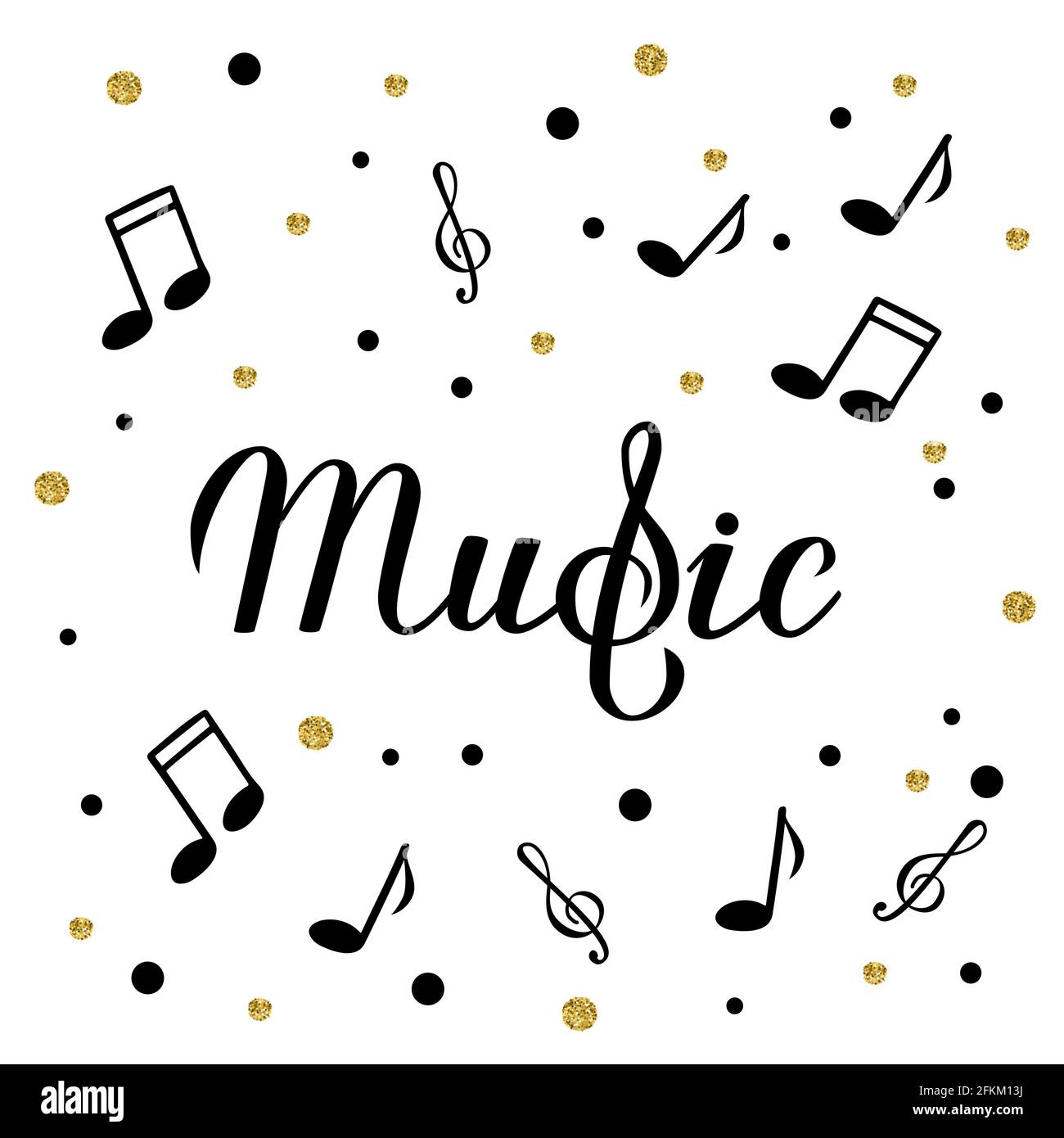 Musik Kalligraphie Handschriftzug. Musikgeschäft oder Plattenstudio Schild. Notensymbole für den Violinschlüssel. Vektorgrafik. Einfache Bearbeitung der Vorlage für Stock Vektor