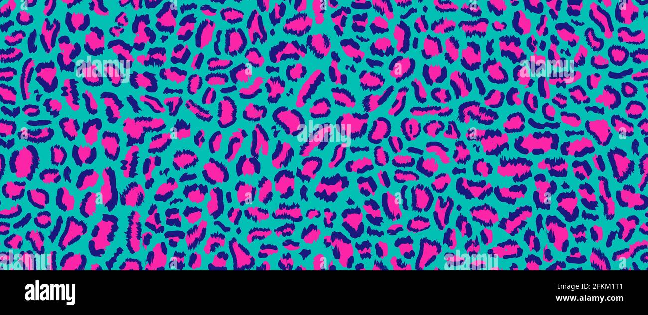 Nahtloses Neon-Muster, Leopardendruck mit säurehaltigen Farben im retro-futuristischen Stil der 80er - 90er Jahre. Neon Leopard Hintergrund im Cyberpunk Stil. Vektor nahtlos Stock Vektor