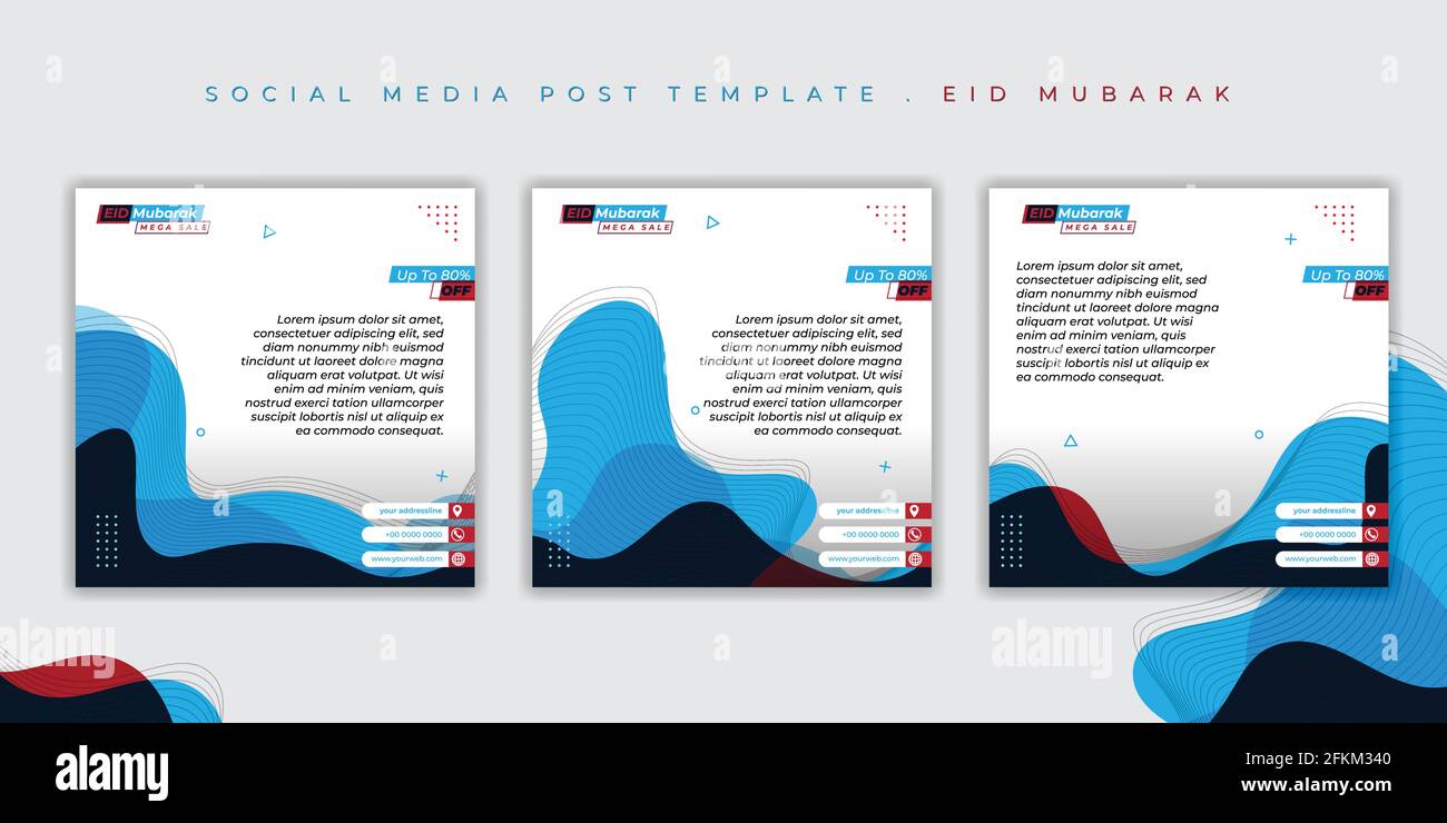 Set von Social Media Post-Vorlagen mit Glitch-Design. Eid Mubarak Hintergrunddesign. Gute Vorlage für ramadan oder eid Design. Stock Vektor