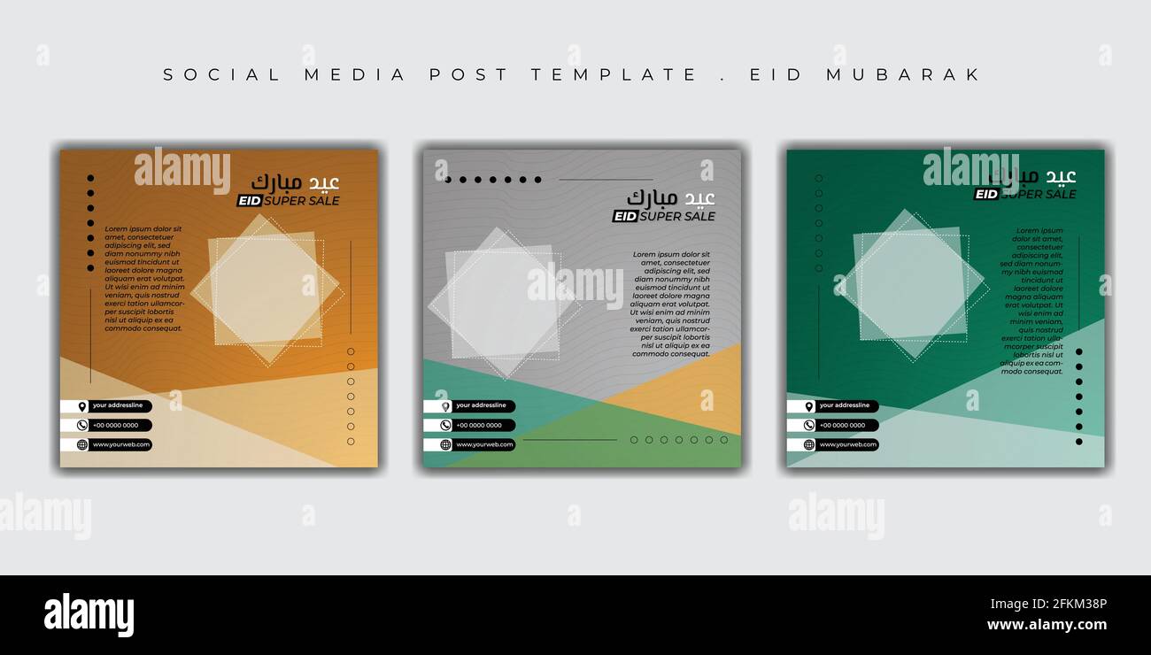 Set von Social Media Post-Vorlagen. Eid Mubarak Hintergrunddesign. Gute Vorlage für ramadan oder eid Design. Stock Vektor