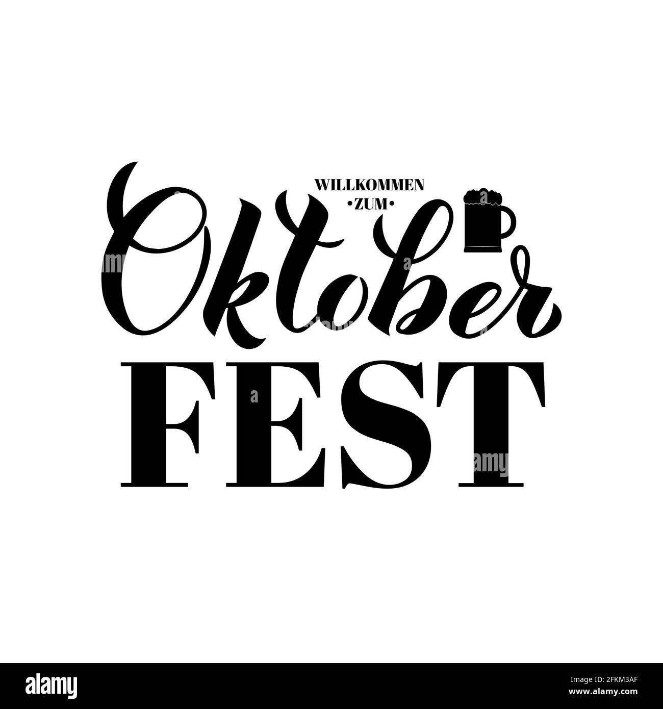 Oktoberfest Kalligraphie-Handschriftzug mit Becher Bier. Traditionelles bayerisches Volksfest. Einfach zu bearbeiten Vektor-Vorlage für Ihr Logo-Design, Poster Stock Vektor