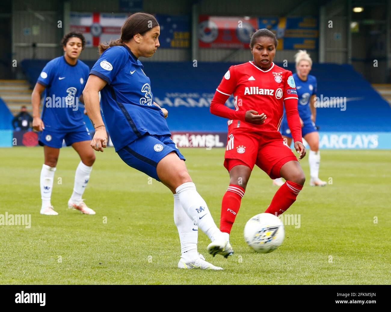 Kingston upon Thames, Großbritannien. Februar 2018. KINGSTON UPON THAMES, Großbritannien, MAI 02: Die Chelsea-Damen Sam Kerr während des Halbfinales der Champions League zwischen den Damen Chelsea Women und FC Bayern München am 02. Mai 2021 in Kingsmeadow, Kingston upon Thames Credit: Action Foto Sport/Alamy Live News Stockfoto