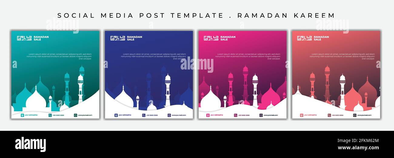 Ramadan Kareem Vorlage für Social-Media-Post mit Moschee-Design. Set von Social-Media-Post mit mehrfarbiger Auswahl. arabischer Text bedeutet willkommen ramada Stock Vektor