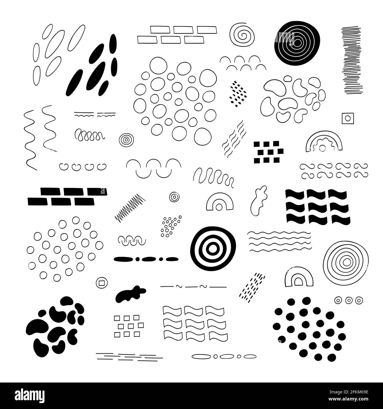 Einfache abstrakte Elemente schwarz und weiß parallele Linien Formen Quadrate, runde, wiederholen geometrische Ornament für Design, Karten, Banner, Websites, Textil Stock Vektor