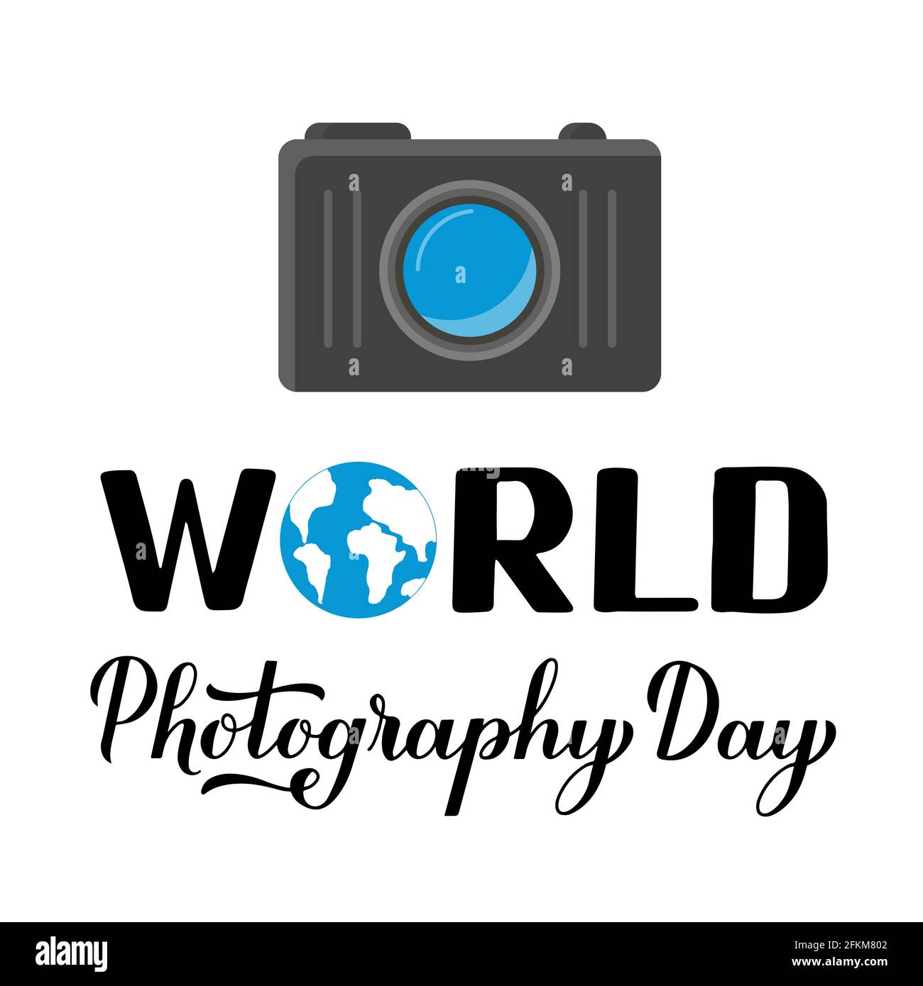 World Photography Day Kalligraphie Handschriftzug Und Fotokamera Isoliert Auf Weiss Vektor Vorlage Fur Logo Design Banner Typografie Poster Begrussen Stock Vektorgrafik Alamy