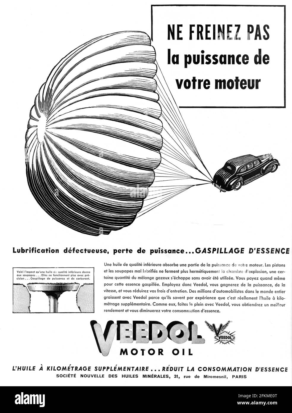 Vintage Nestle 'Ne Freinez Pas la puissance de votre moteur' Werbung von L'Illustration 1939, Plakatqualität, wiederbelebt und verbessert, 600 dpi Stockfoto