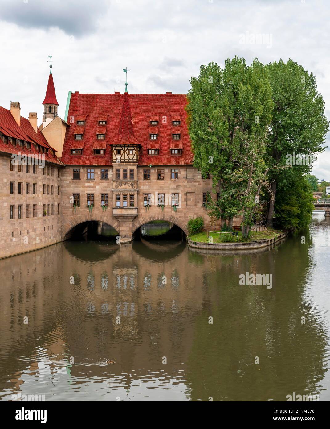 Häuser auf der Pegnitz, Heiliger Geist Krankenhaus, Nürnberg, Mittelfranken, Bayern, Deutschland Stockfoto