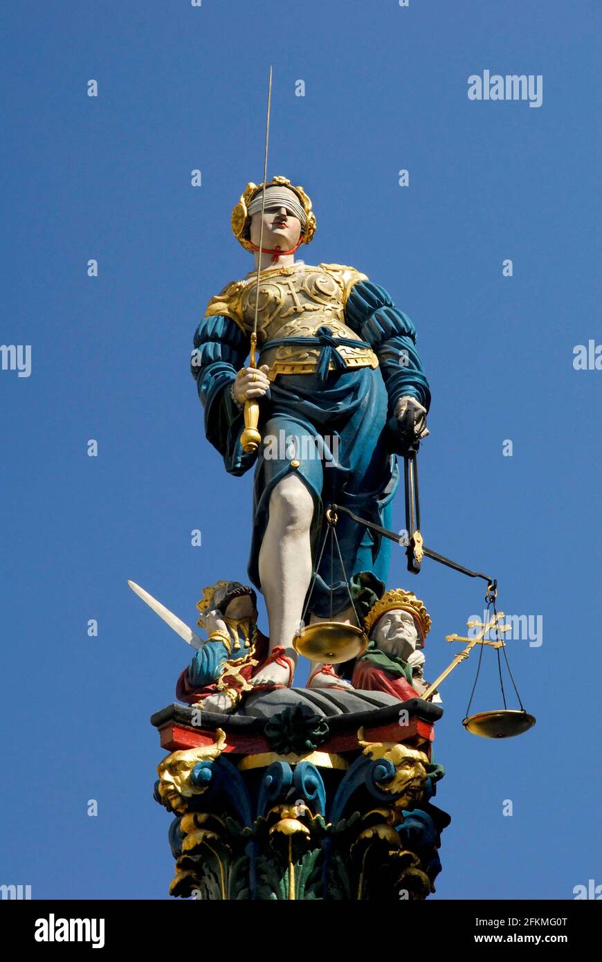 Skulptur auf Justizbrunnen, Justizbrunnen, Bern, Kanton Bern, Schweiz Stockfoto