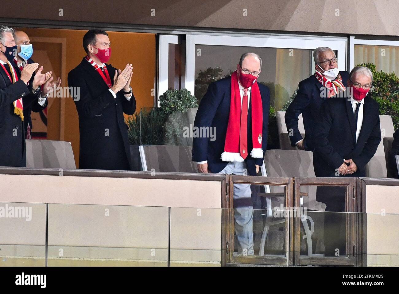 Oleg Petrov, Prinz Albert II. Von Monaco während des Fußballspiels L1 zwischen Monaco (ASM) und Lyon (OL) im Louis II Stadium in Monaco am 2. Mai 2021. Foto von Lionel Urman/ABACAPRESS.COM Stockfoto