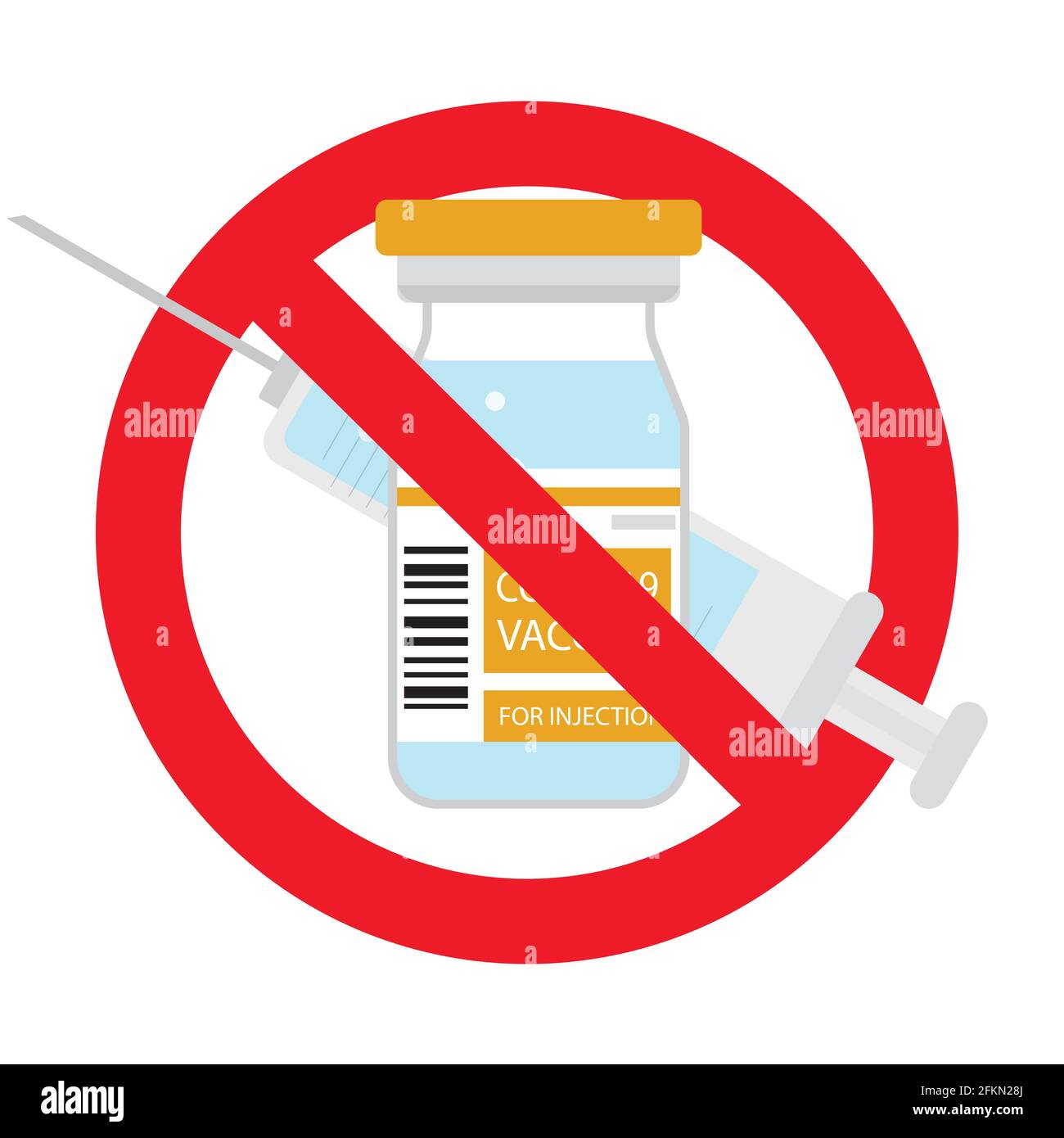 Gegen Impfbanner, Vektorwarnung Impfspritzenverbot, Markierung Warnung Injektionsabbildung verbieten. Widerstand gegen Impfstoffe Stock Vektor