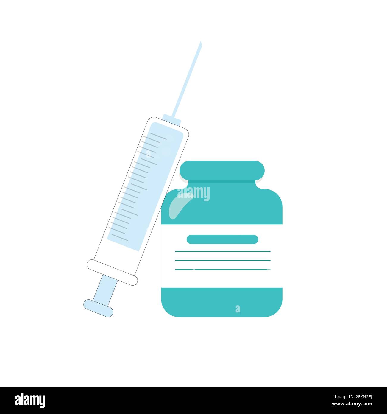 Impfstoff und Spritze, klinisches Fläschchen und Pflege für den Schuss, Apothekenkonzept, Vektordroge für Immunität Illustration Stock Vektor